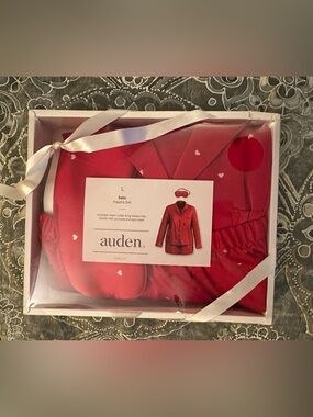 NIB- Auden Satin Pajama Set in Red with Heart Accents